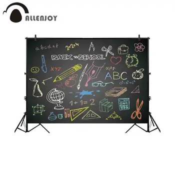 

Allenjoy Back To School Party Decor Chalk Drawing Stationery Digital Flower Heart Blackboard Wallpapers Cloth Students Backdrop