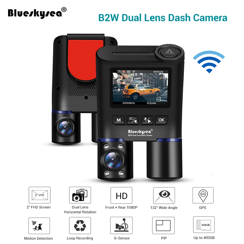 Blueskysea B2W двойной DVR Автомобильный видеорегистратор HD 1080P WiFi gps камера вид спереди и сзади Суперконденсатор обновленная версия DVRs