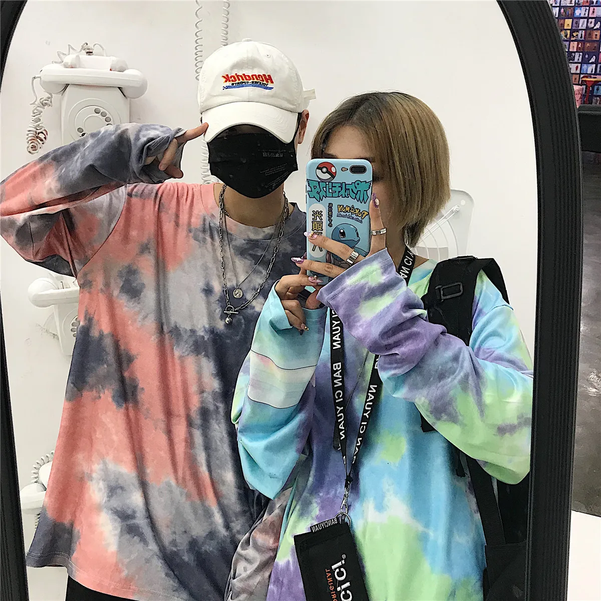 Женская футболка с принтом Tie Dye свободная длинным рукавом в Корейском стиле для