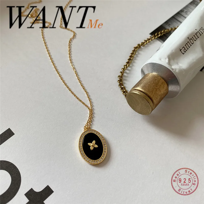 WANTME Новая мода корейский черный агат тисненый цветок Шарм Подвеска цепочка
