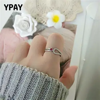 

YPAY 100% Genuine 925 Sterling Silver Open Rings for Women Korea Japan CHIC Double Lines Zircon Ring Fine Party Jewelry YMR963
