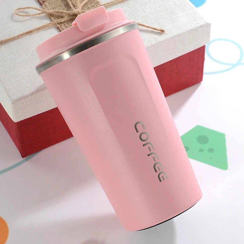 Heat Preservation Coffee Mug Stainless Steel Travel Portable Mug Coffee Milk Cup Vaccum Flasks Thermo Cup - Цвет: Pink 380ML