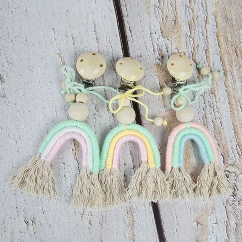 Детские Boho радужные деревянные крючком Прорезыватель для зубов DIY Изготовление ювелирных изделий соска клип подвеска коляска игрушки