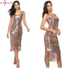 Beauty-Emily, v-образный вырез, вечерние платья, с кисточками, без рукавов, с блестками, на бедрах, платье для выпускного вечера, Коктейльные Вечерние платья, сексуальное модное платье