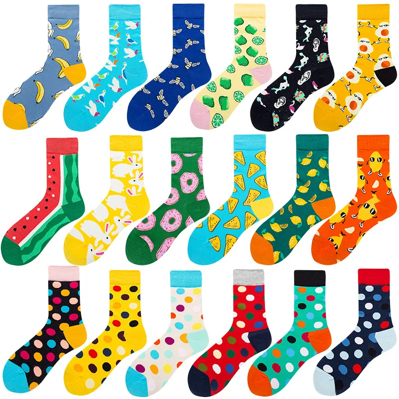 

Funny Cotton woman Socks Colorful Creative Pattern lemon Pizza Egg Doughnut Sokken Harajuku Happy Socks For Christmas Gift
