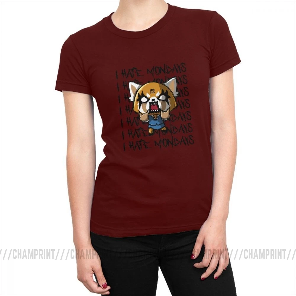 Aggretsuko футболка Топы агрессивный ретсуко I Hate Monday футболка для женщин шикарные футболки хлопок новинка одежда женская графика - Цвет: Бургундия