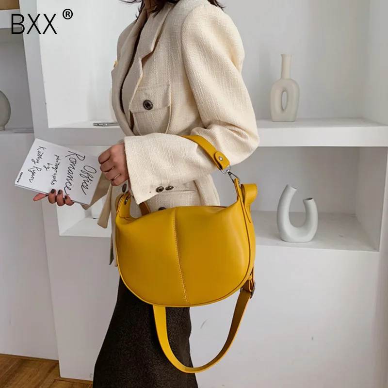 

[BXX] Solid Color PU Leather Saddle Bags For Women 2020 Crossbody Shoulder Messenger Bag Female Travel Handbags And Purses HJ084