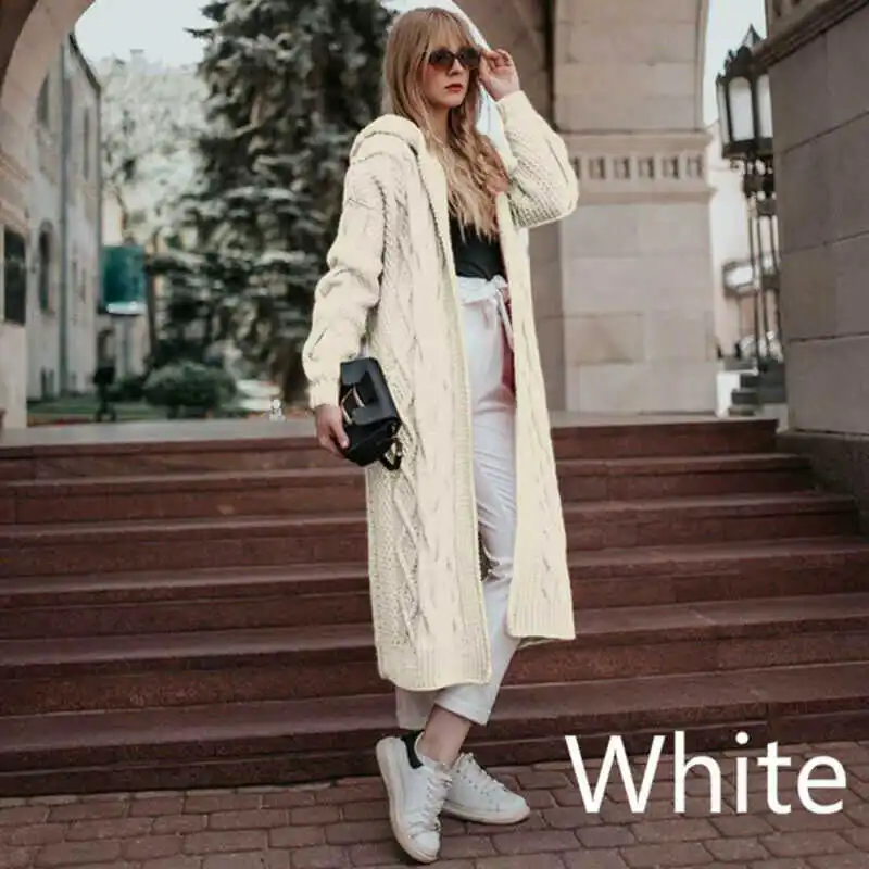 White Кардиган, свитер, пальто с рукавами, верхняя одежда, свободный джемпер большого размера, длинный женский вязаный - Color: White