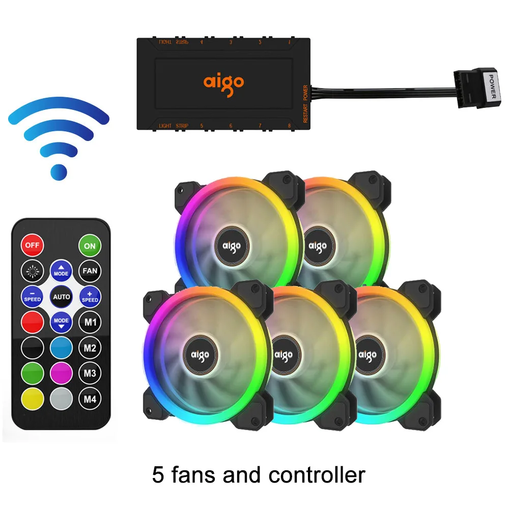 5 fans and IR Remote Aigo DR12 чехол для ПК вентилятор с регулировкой RGB Вентилятор охлаждения 120 мм тихий ИК пульт дистанционного компьютера охлаждающий RGB чехол вентилятор процессор вентилятор ПК 12 В - Цвет лезвия: 5 fans and IR Remote