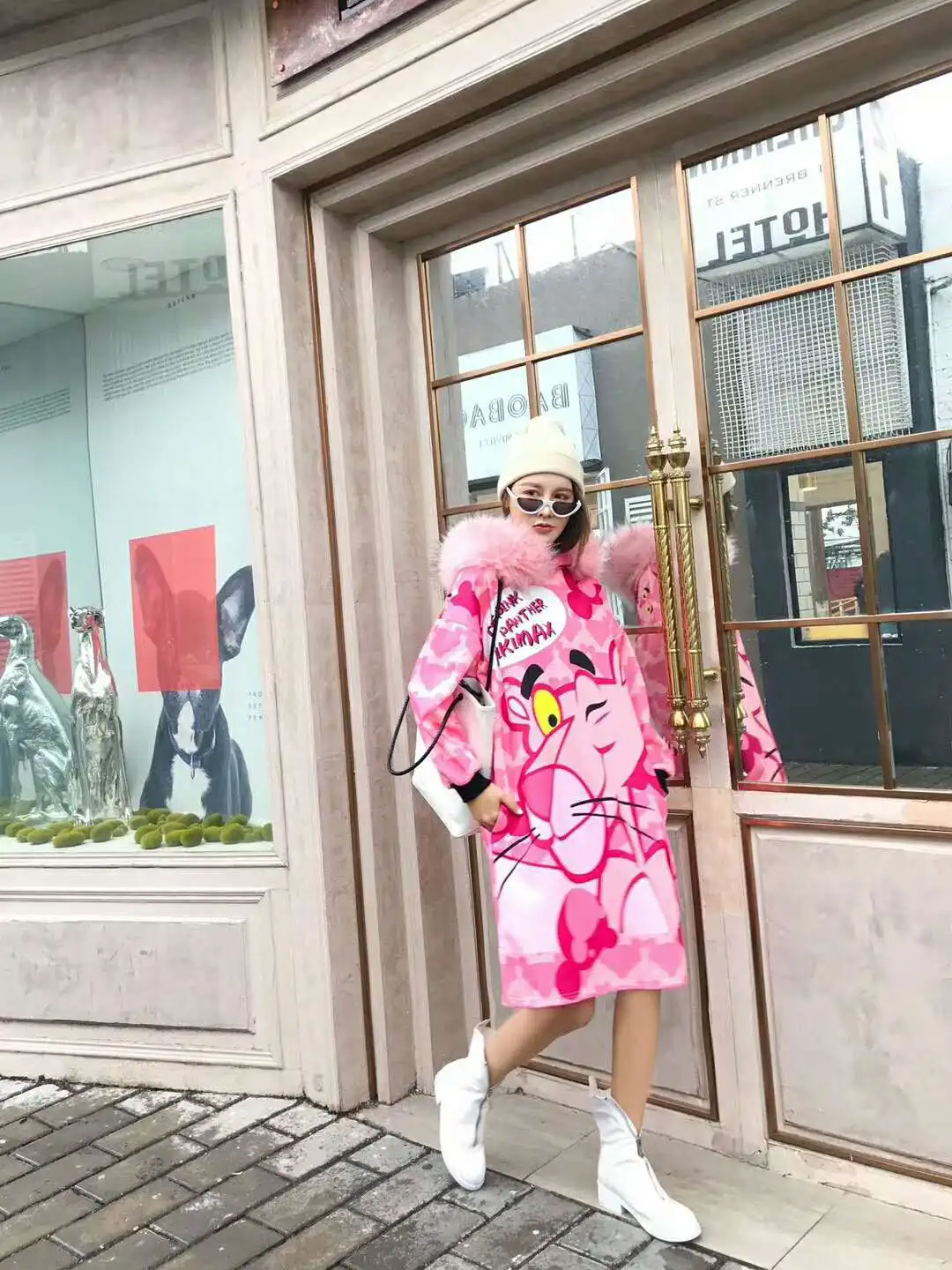 Новые женские большие размеры pinkpanther Негабаритных Толстовки Пот-сердце моды ретро