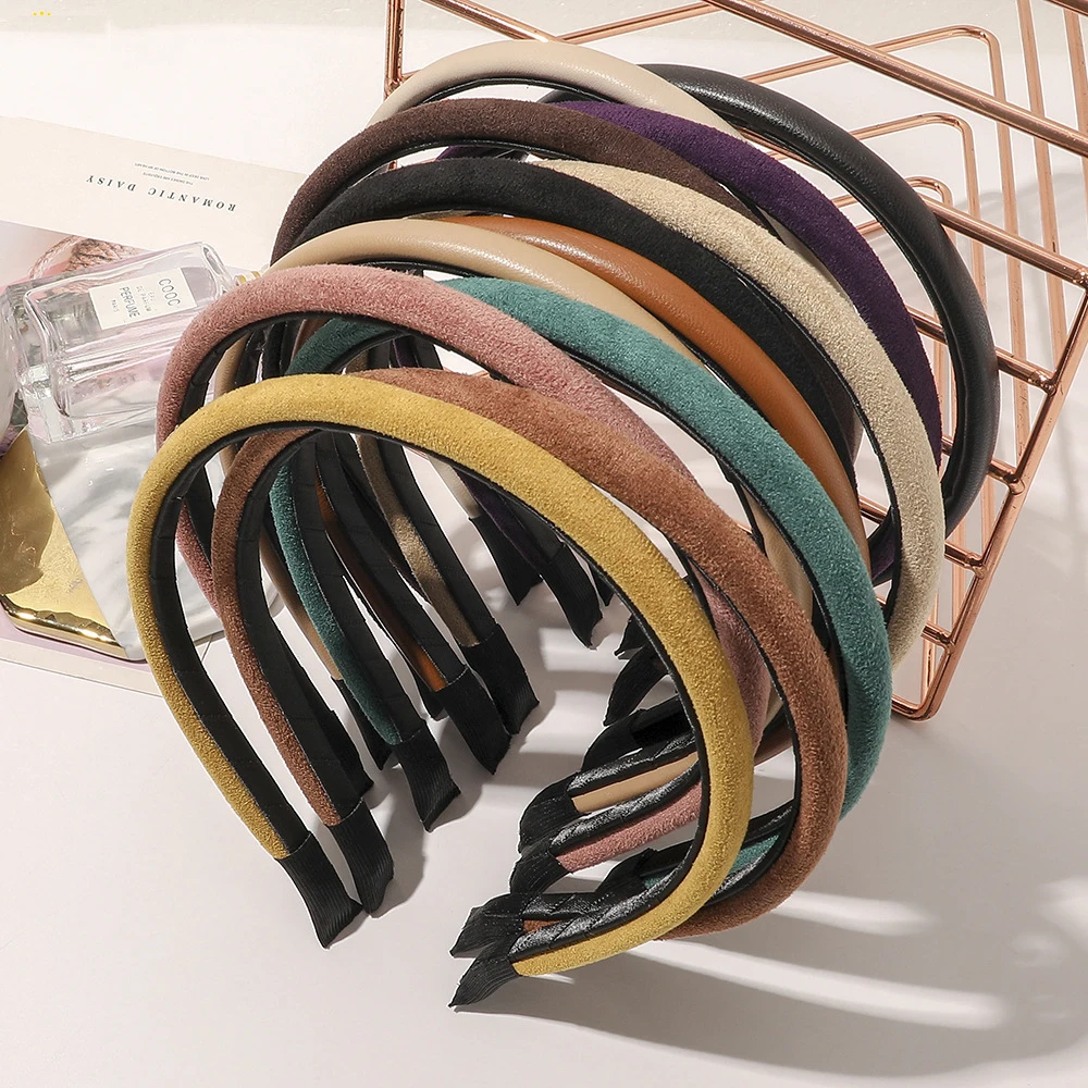 Vintage Velvet PU Leather Headband Hairbands Solid Headwear Girls Fashion Narrow Bands Chic Hair Hoop Hair Accessories For Women new fashion men s genuine leather belt business office waistband high quality double sided dual use cowhide thin narrow belt