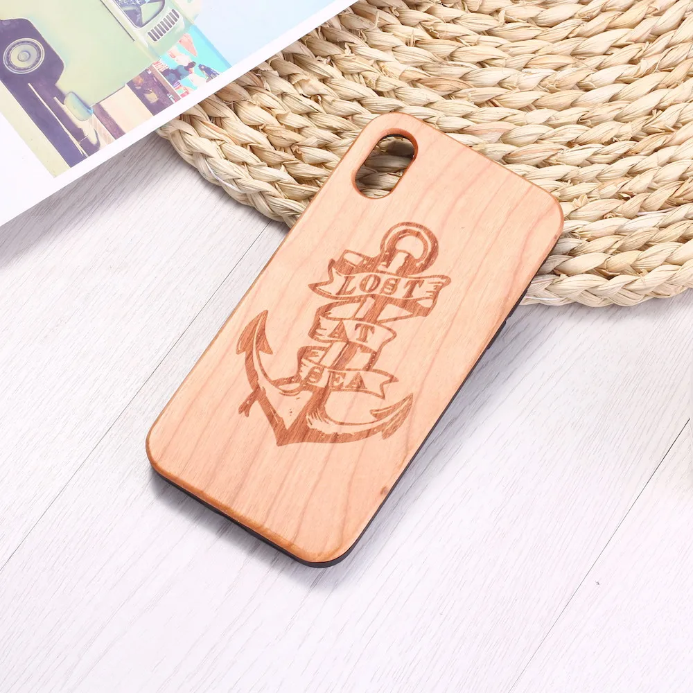 Выгравированный якорь море моряк любовник настоящий Деревянный чехол для телефона Funda Coque для iPhone 6 6S 6Plus 7 7Plus 8 8Plus XR X XS Max 11 Pro Max - Цвет: Cherry Wood