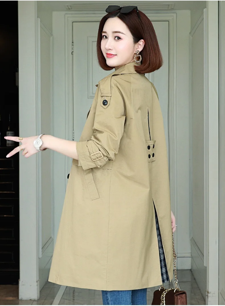 Windbreaker coats female medium length autumn new Korean loose double-breasted jacket women's popular spring plus size coat tide