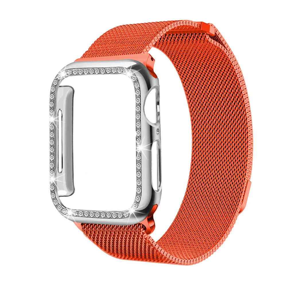 Orange Чехол+ ремешок для Apple Watch 5 ремешок 44 мм 40 мм iWatch ремешок 42 мм 38 мм Миланская Петля Браслет ремешок для Apple watch 4 3 2 1 - Цвет ремешка: Orange