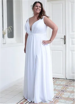 

Plus Size Sexy A-Line Wedding Dresses Women Chiffon Fashion Simple Bridal Gowns With Zipper Back Customized Countryside