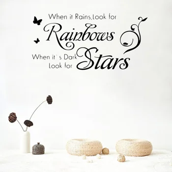 

1PC Non-toxic Removable Vinyl Peel and Stick DIY When It Rains Look for Rainbows Wall Decals Wallpaper Wall Sticker