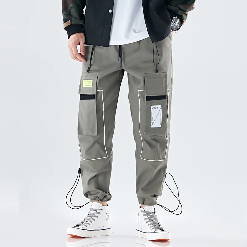 Высококачественные мужские брюки карго, тренды с несколькими карманами, мужские брюки s, Эластичный Талия черный, зеленый, абрикосовый, брюки Hombres
