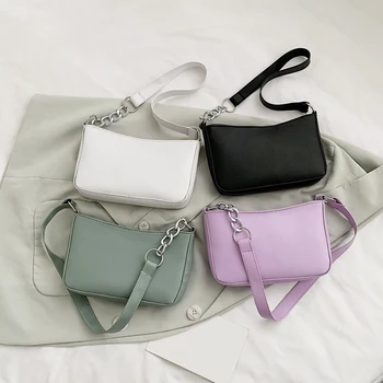 

Chain Casual Underarm Shoulder Bags Solid Color PU Leather Women Handbag Tote Fashion Exquisite Shopping Bag