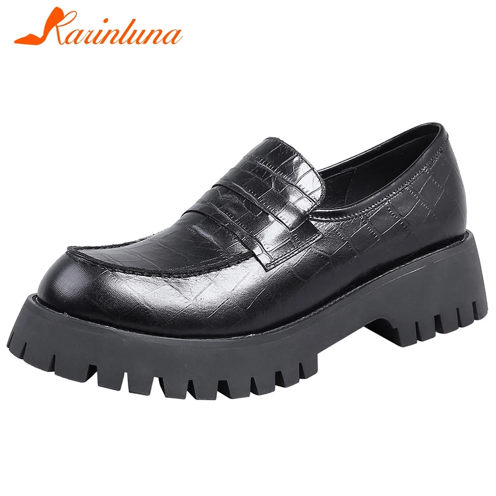 

Karinluna 2020 New Arrivals Genuine Leather Slip-On Solid Shoes Woman Flats Platform Comfortable Flats Women Shoes Footwear