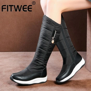 

FITWEE Women Winter Keep Warm Snow Boots Plush Fur Fashion Round Toe Knee High Boots Thick Bottom Casual Footwear Size 35-44