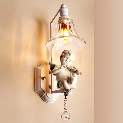 

Nordic Creative White Angel Crystal Wrought Iron wall lamp Sconce for foyer abajur bedside lamparas bar corridor E14 110/220V