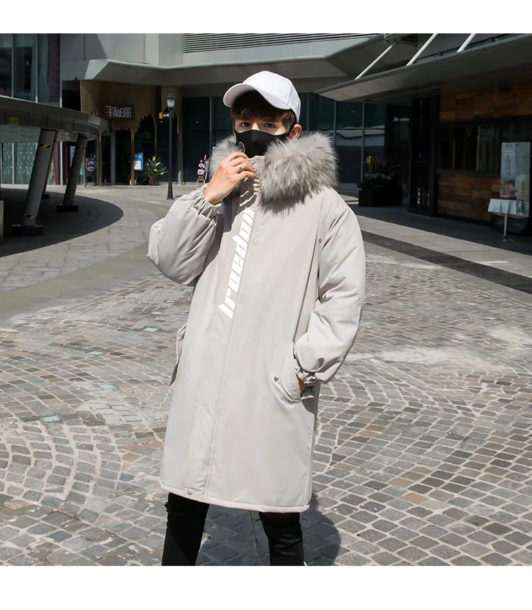 Зима, стиль, Мужское пальто средней длины с меховым воротником, мужское хлопковое Стеганое пальто, одежда с хлопковой подкладкой, модное, городское качество, толстое