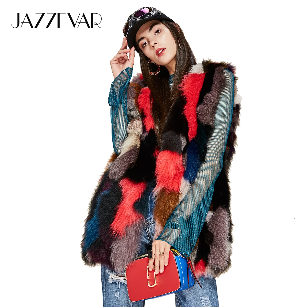 JAZZEVAR 2019 Новая жилетка зимняя модная уличная женская роскошная натуральная лиса