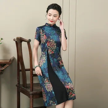 

Chinese Style Classic Women Qipao Sexy Cheongsam Dress Vintage Mandarin Collar Chinese Dress Print Flower Vestidos Plus Size