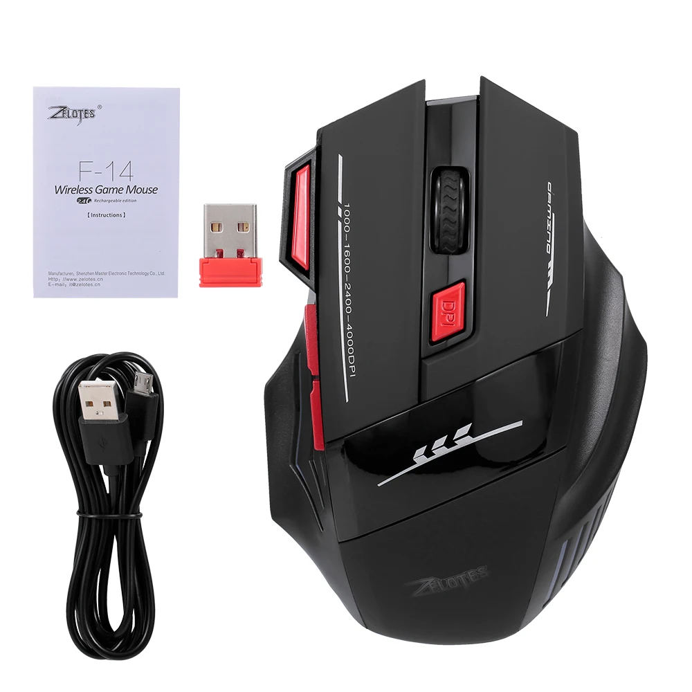 Беспроводная оптическая игровая мышь ZELOTES F14 4000 DPI 7 кнопок 2 4 ГГц|Мыши| |