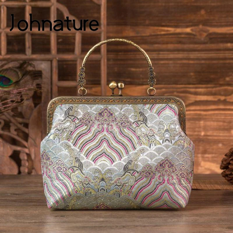 Женская сумка в полоску Johnature маленькая сумочка Чонсам ручной работы из парчовой