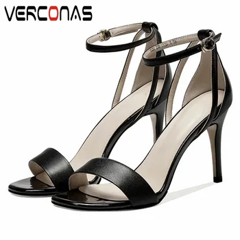 

VERCONAS 2020 Fashion Woman Sandals Woman Pumps High Quality Genuine Leather Party Shoes Pointed Toe Thin High Heels Shoes Woman