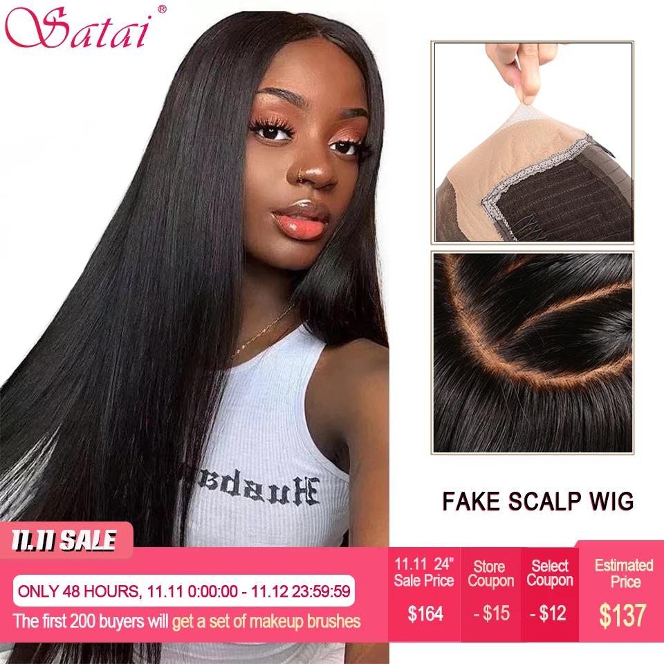 

Straight Fake Scalp Wig 13x6 Lace Front Human Hair Wigs Invisible Bleached Knots Transparent HD Lace Front Wig 150% Density