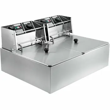 

20L Electric Friteuse Deep Fryer Stainless Steel 5000W Double tank Fat Chip Friteuse with timer and exhaust tap