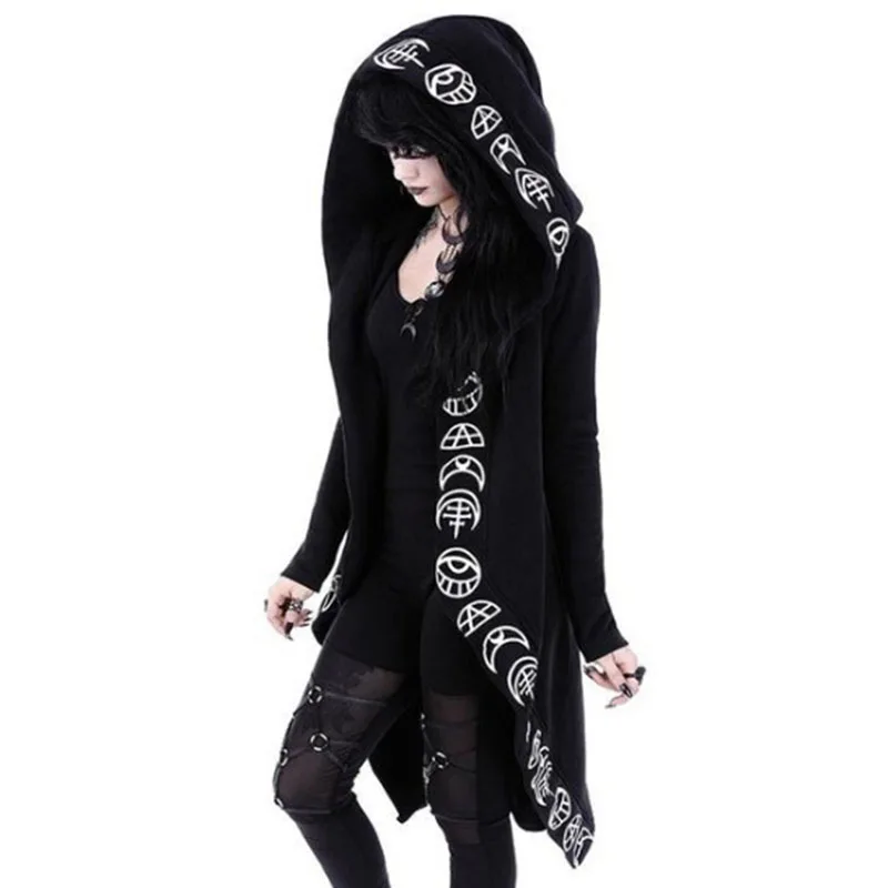

Women Gothic Punk Coat Autumn Winter Casual Long Sleeve Cardigan Moon Printed Sportswear Plus Size Coat