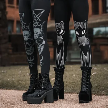 

Skull Print Grunge Gothic Pants For Women Harajuku Punk Autumn 2020 Skinny Vintage Female Trousers Aesthetic Fashion