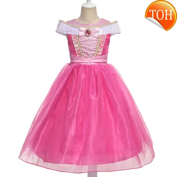 

Girl Princess Aurora Costume Dress up Clothes Children Off Shoulder Ankle Length Sleeping Beauty Halloween Cosplay Dress