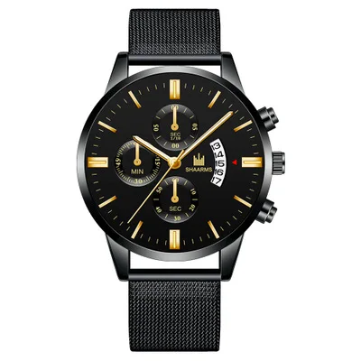 

SHAARMS Brand Mens Quartz Watch Simple Fashion Calendar Mesh Strap Male Colck Decoration Watches for Mens Relogio Masculino Gift