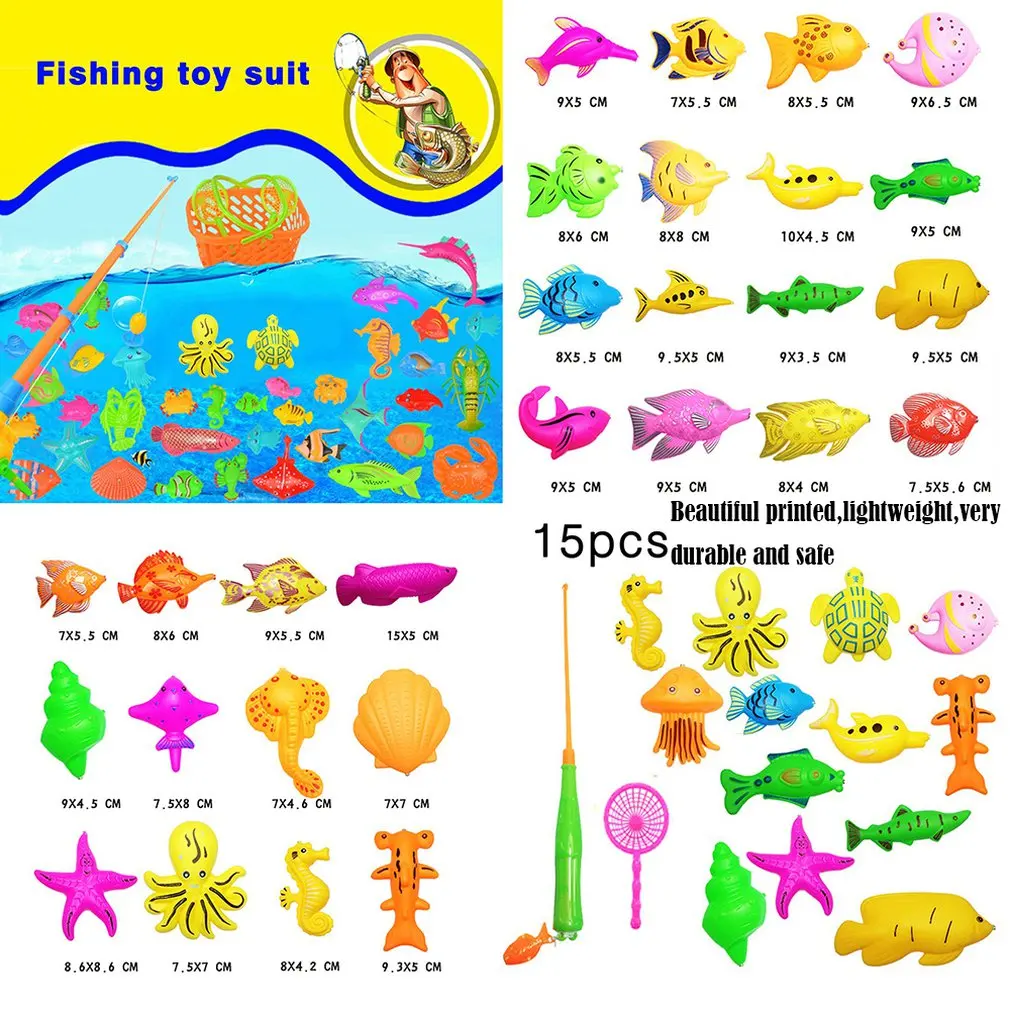 15 шт. набор пластиковые магнитные игрушки для рыбалки детская Ванна игрушка игра в рыбалку 1 полюса 1 сетки 13 магнит Рыба Дети Крытый открытый рыбалка игрушка