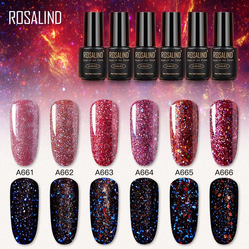 ROSALIND Red Diamond Блестящий Гель лак для ногтей полуперманентный УФ все маникюра