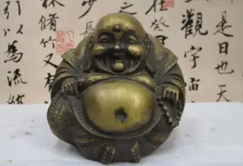 

5"China Buddhist Classical Bronze Copper Laughing Maitreya Buddha StatuE