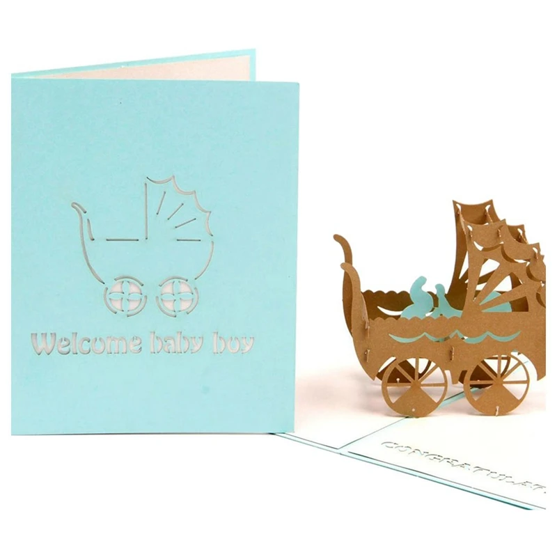2 шт 3D открытка для детей в коляске, открытка на день рождения, подарок для ребенка, бумажная открытка с Киригами ручной работы, 3D открытка(девочка с баб