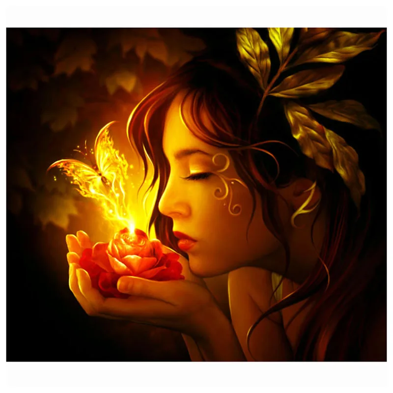 

100% Full 5D Diy Daimond Painting Beauty Angel&Golden Butterfly 3D Diamond Painting Round Rhinestones Painting Embroidery