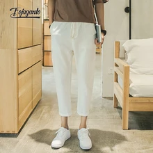 

FOJAGANTO Men's Summer New Pants Korean Style Linen Slim Casual Cropped Trousers Fashion Light Thin Solid Color Pants Male
