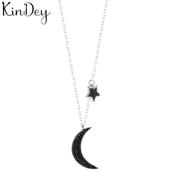 

Kindey Real Pure New 925 Sterling Silver Black Moon Star Necklaces Pendants for Women Wedding Jewelry Kolye Collares