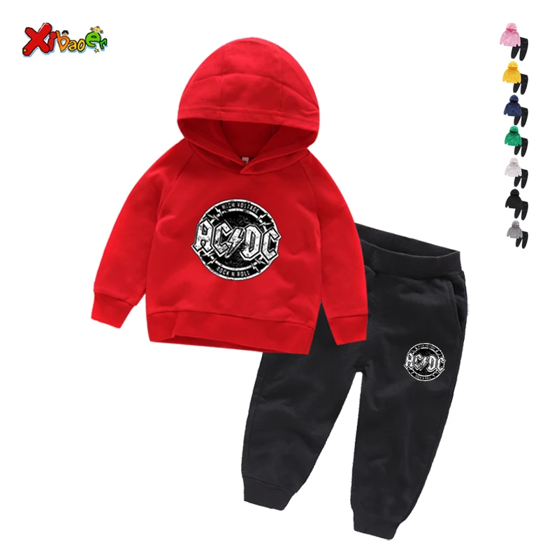 Комплект одежды для мальчиков, Детская толстовка с брюками футболка с длинным рукавом Acdc, детские толстовки с героями мультфильмов, штаны Спортивная одежда для подростков, спортивный костюм