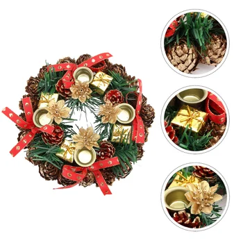 

Christmas Wreath Candle Holder Simulation Garland Wreath Candlestick Decoration
