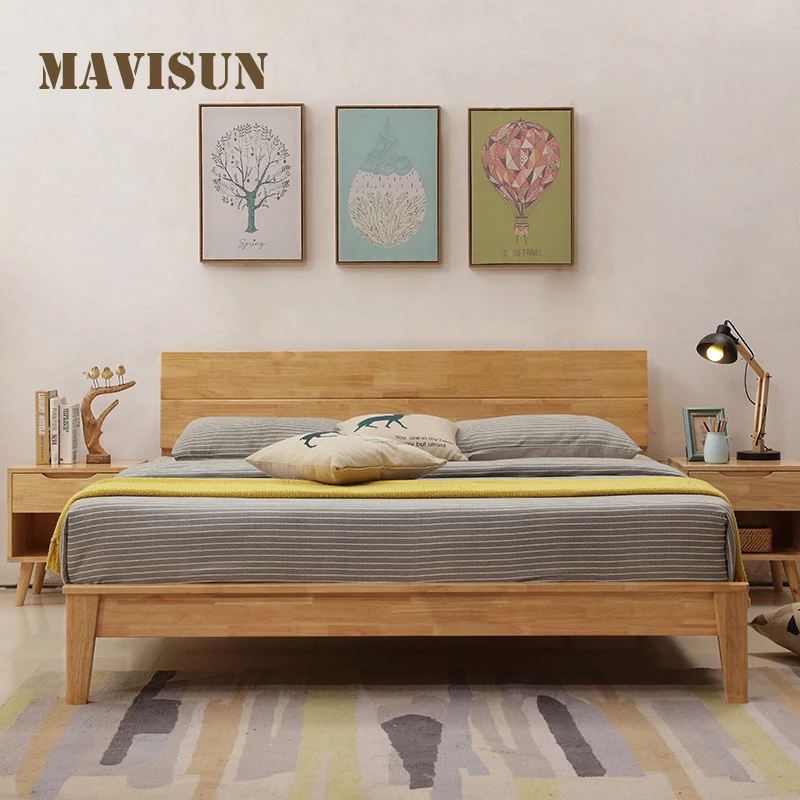 Simple Oak Nordic Solid Wood Bed Economical Rental 1.2m Solid Wood Single Bed Bedroom Small Apartment Package Installation