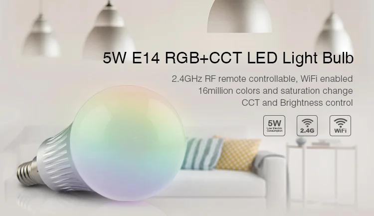 5 Вт E14 RGBW RGB CCT светодиодный лампы Ми свет FUT013 Регулируемый яркая лампочка 2,4G WI-FI беспроводной Смартфон Сенсорный пульт Управление