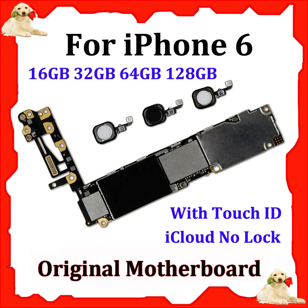 

Original Motherboard For iPhone 6 4.7'' 16GB 32GB 64GB 128GB Touch ID Mainboard Main Compact Logic Mother Board iCloud Unlocked