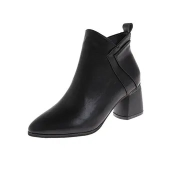 

CHIC Fashion PU Leather Ankle Boots Women Autumn Winter Bootie For Dress Career 2020 Lady Shoes Pointed Toe Block Heel Zip New